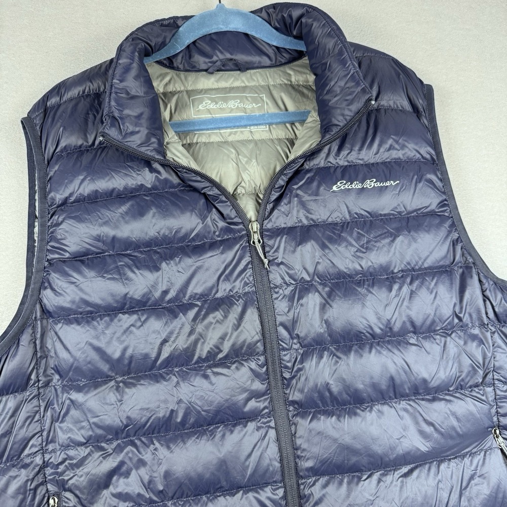 Eddie Bauer Down Puffer Vest Men 2XL Blue Nylon Outdoors Insulated Gorp Zip